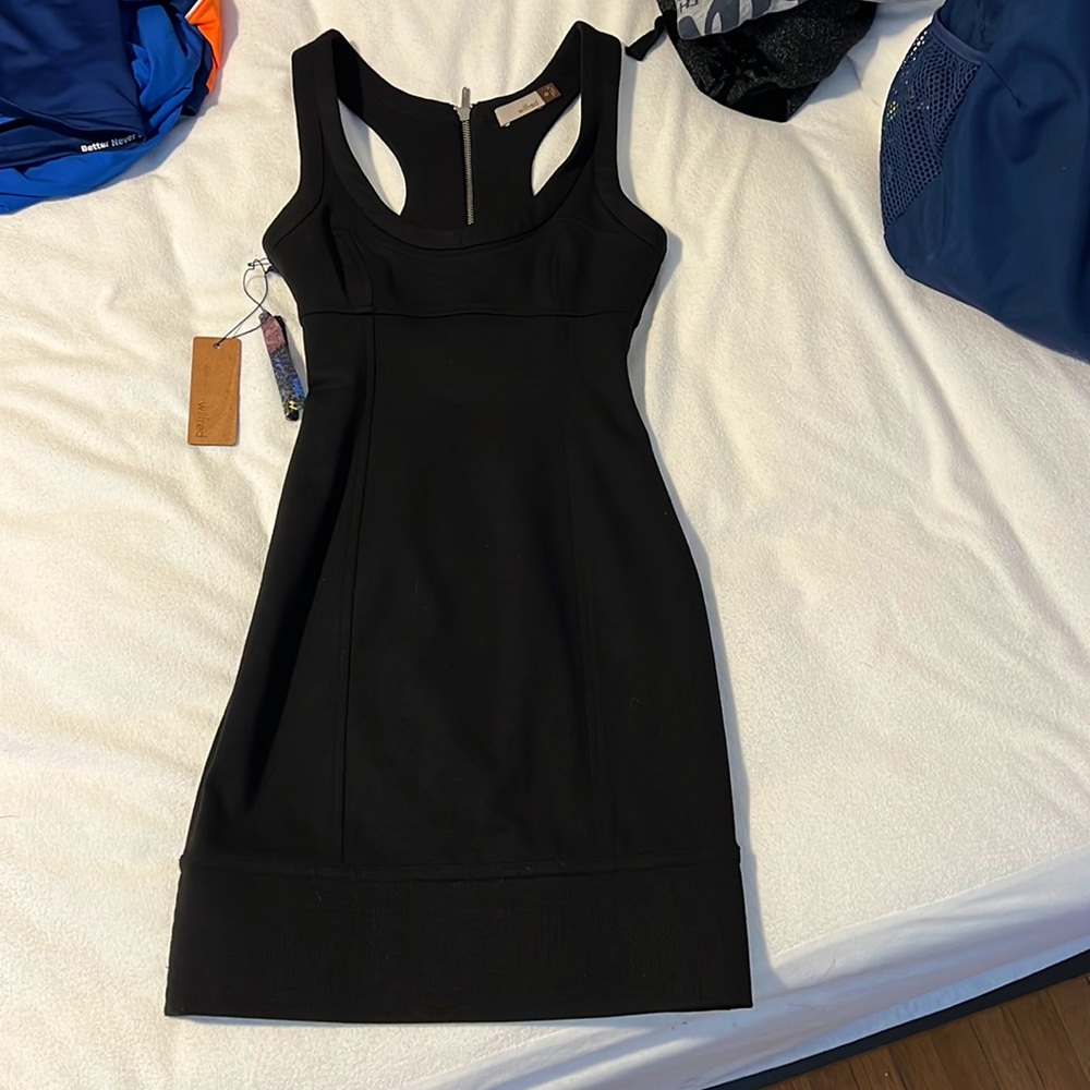 Black Fitted Wilfred (Aritzia) dress.